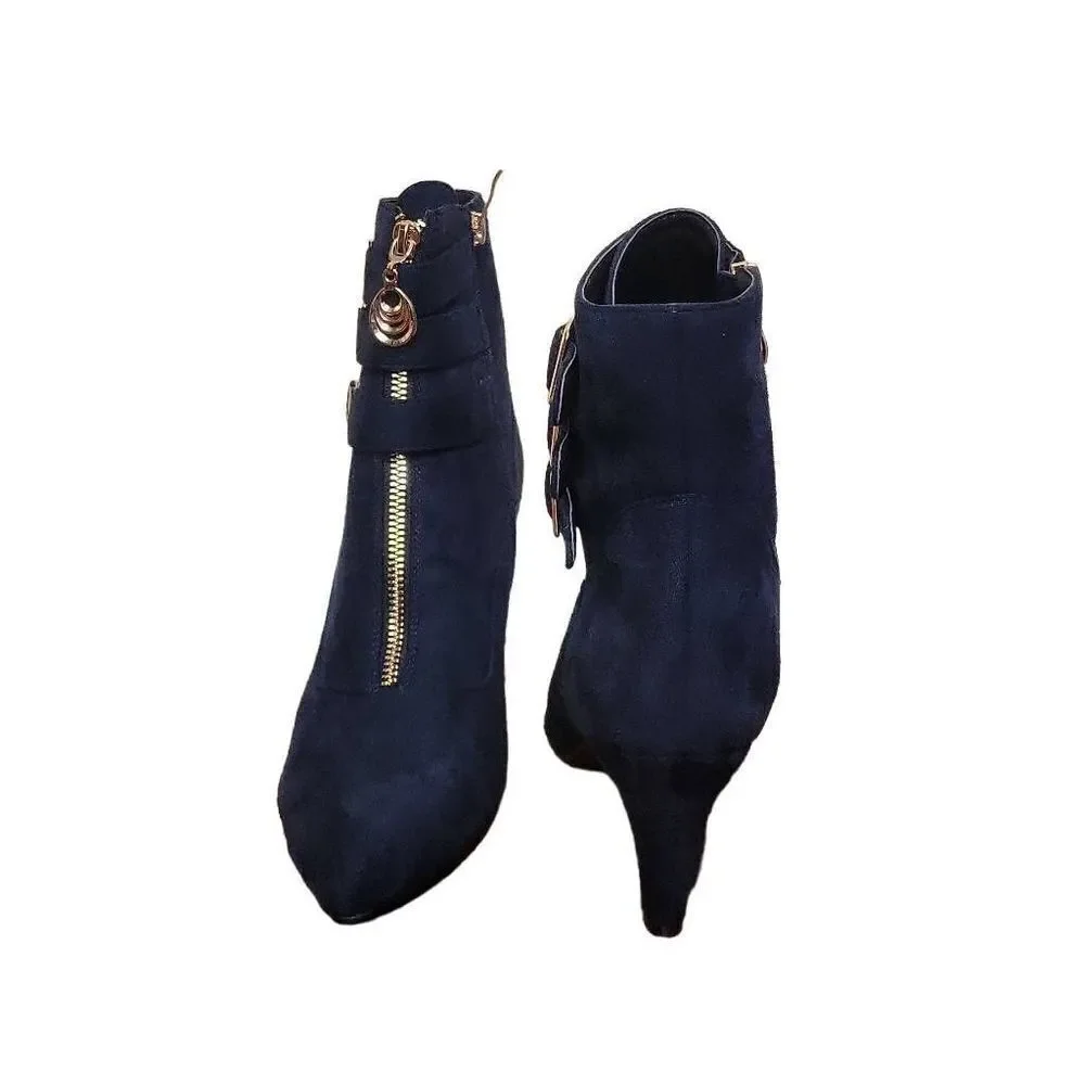 IDIFU Suede Pointed Toe Heeled Booties - Picture 9 of 13